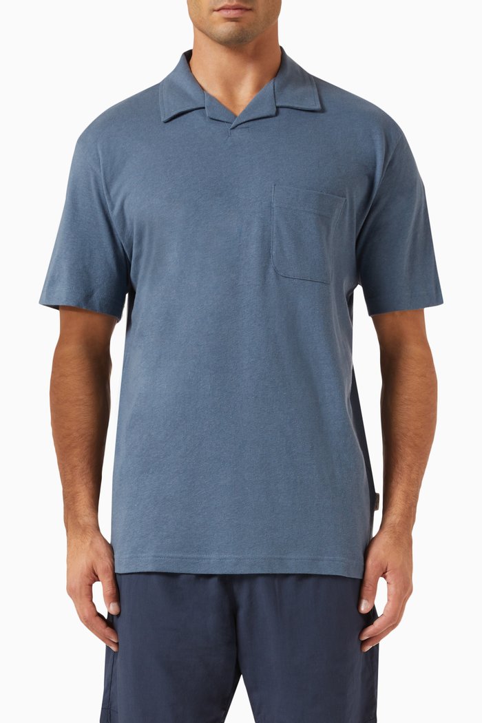 

Pan Polo Shirt in Wool-linen Blend, Blue
