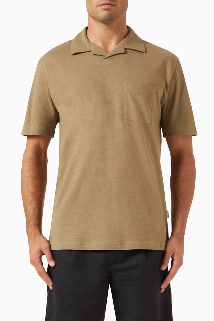 

Pan Polo Shirt in Wool-linen Blend, Green