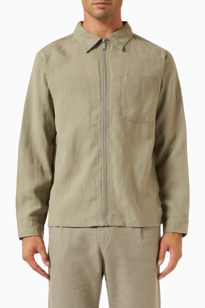 

Aaron Zip-up Overshirt in Linen-blend, Green