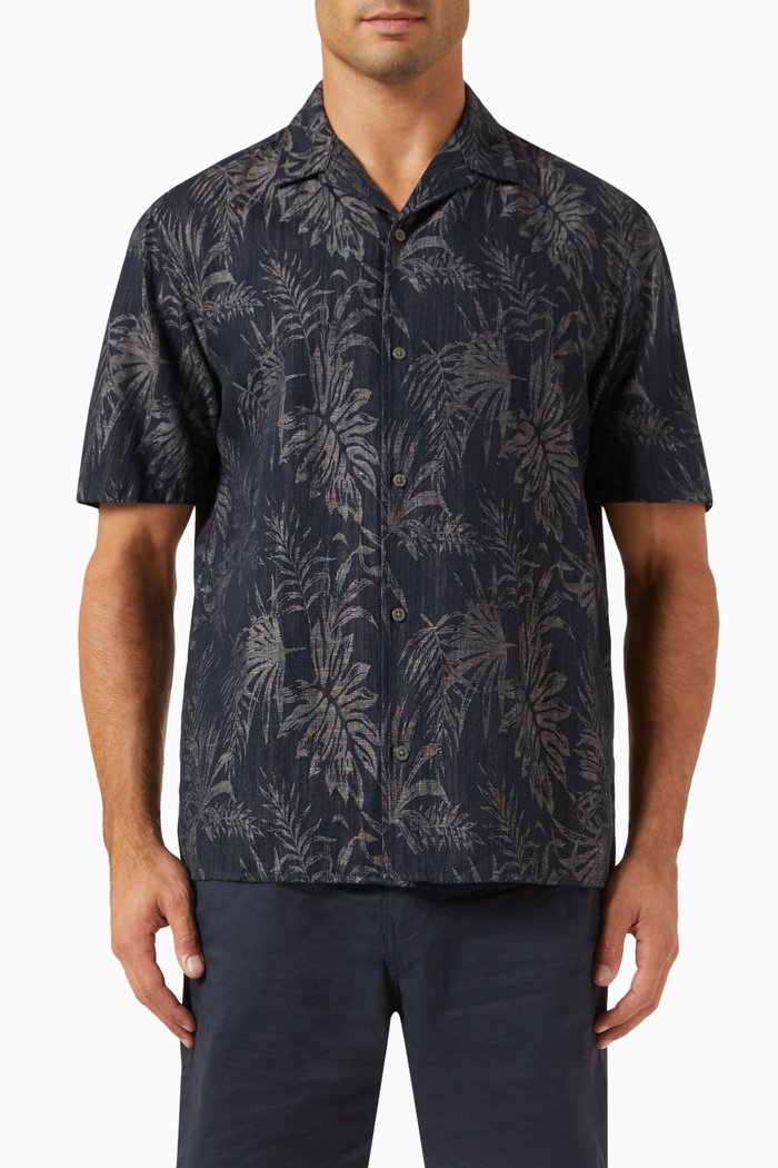 

Josh Printed Shirt in Linen-blend, Blue