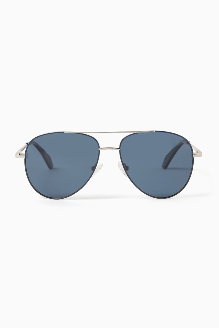 James Aviator Sunglasses in Stainless Steel, Blue