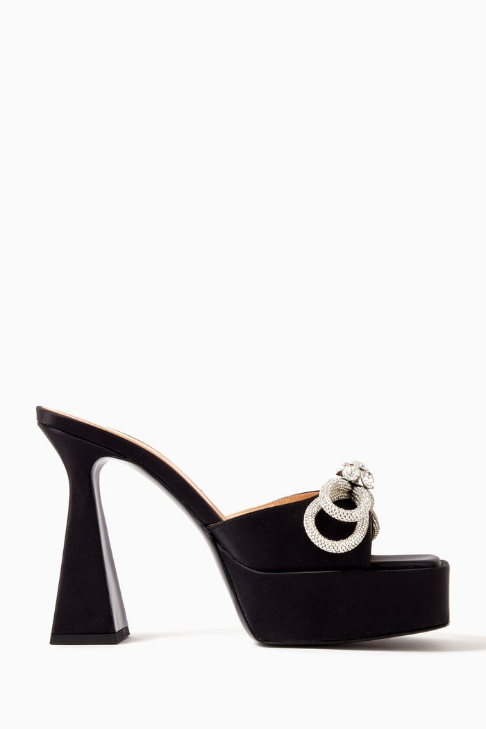 

Double Bow 140 Platform Mules in Satin, Black