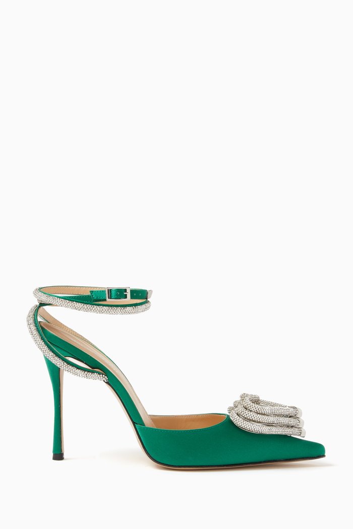 

110 Triple Heart Crystal-embellished Pumps in Satin, Green