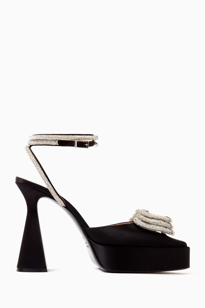 

Triple Heart 140 Platform Pumps in Satin, Black