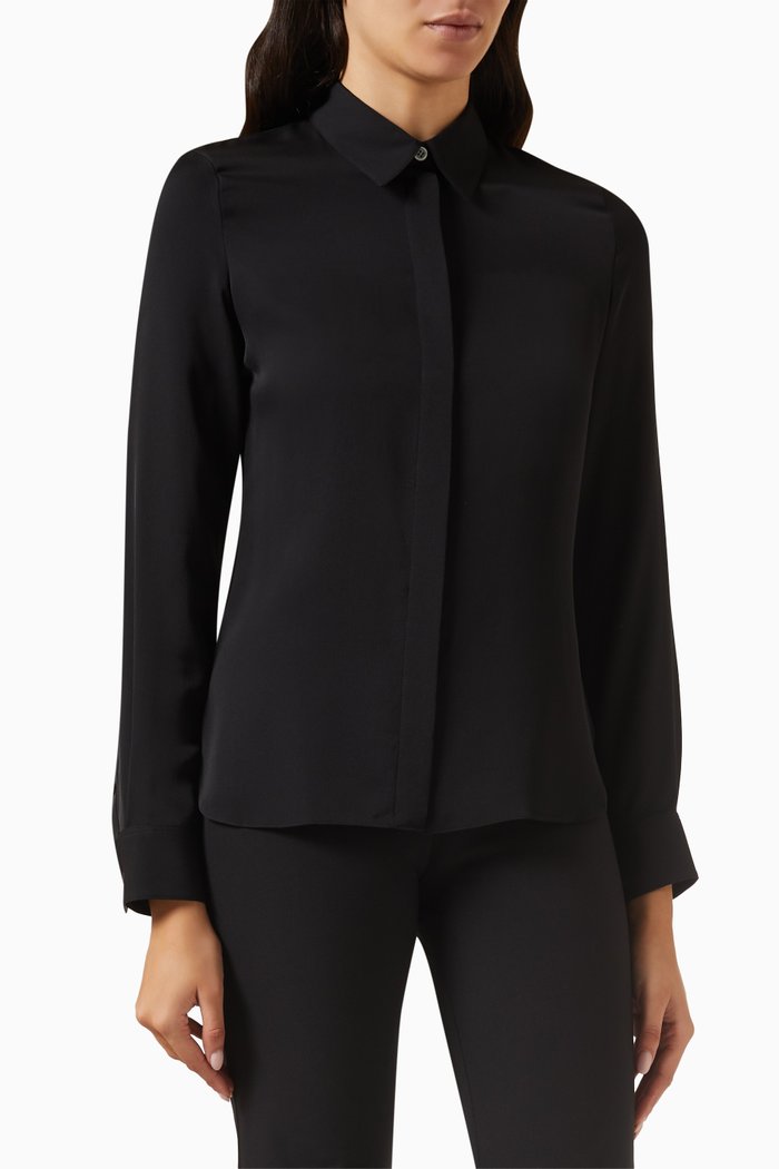 

Classic Fitted Shirt in Silk Georgette, Black