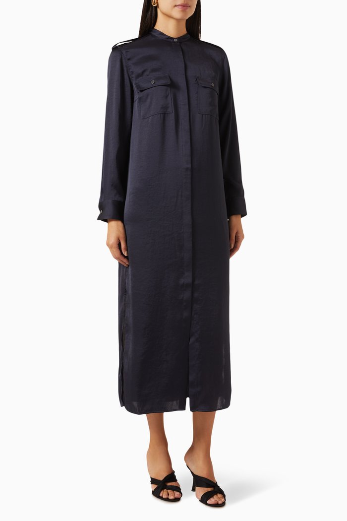 Shirtdress in Crushed Satin, Blue