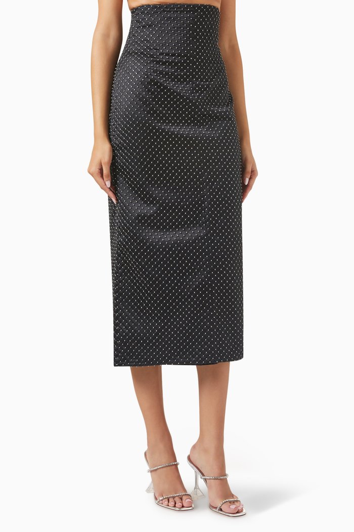 

Crystal-embellished High-waist Midi Skirt, Black