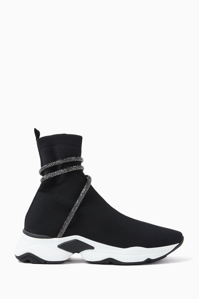

Cleo Running Crystal Sneakers in Knit Textile, Black