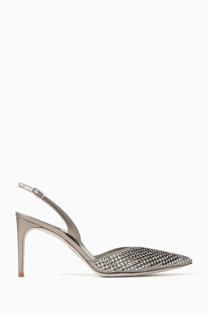 

Crystal-embellished 90 Slingback Pumps in Mesh & Satin, Grey