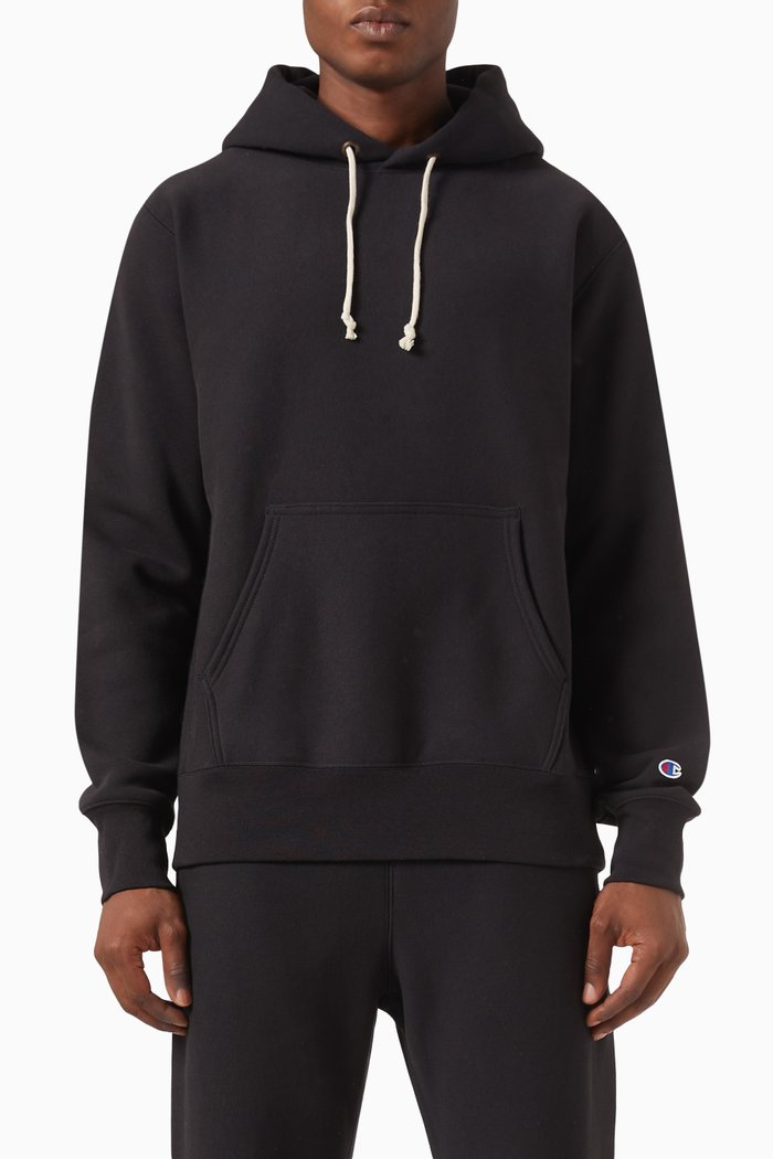 

Embroidered Logo Hoodie in Reverse Weave Fleece, Black