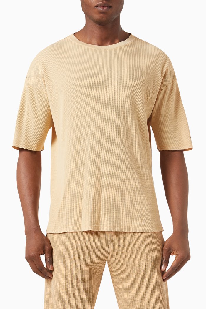 

T-shirt in Waffle Knit, Neutral