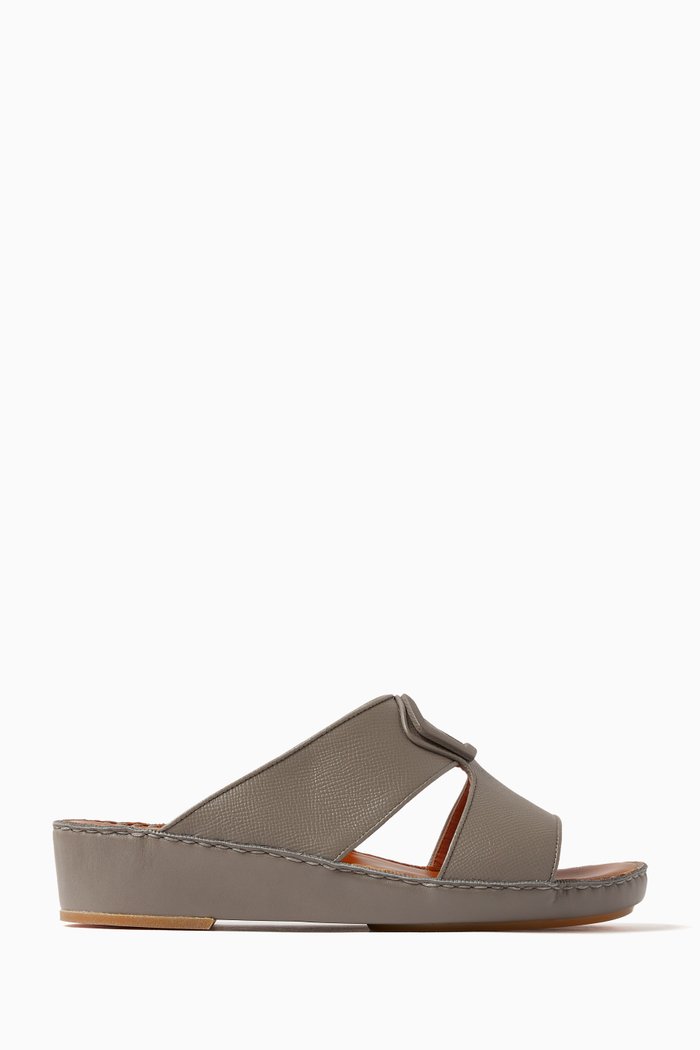 

Peninsula Granulato Slides in Calf Leather, Grey