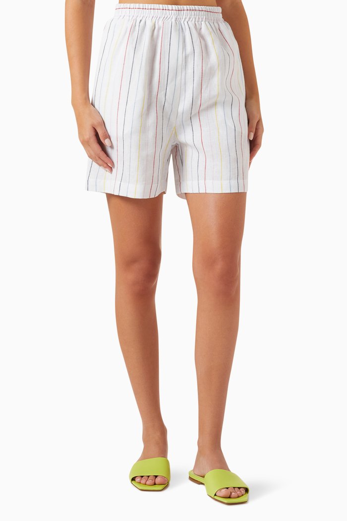 

Elasticated Striped Shorts in Linen, Multicolour