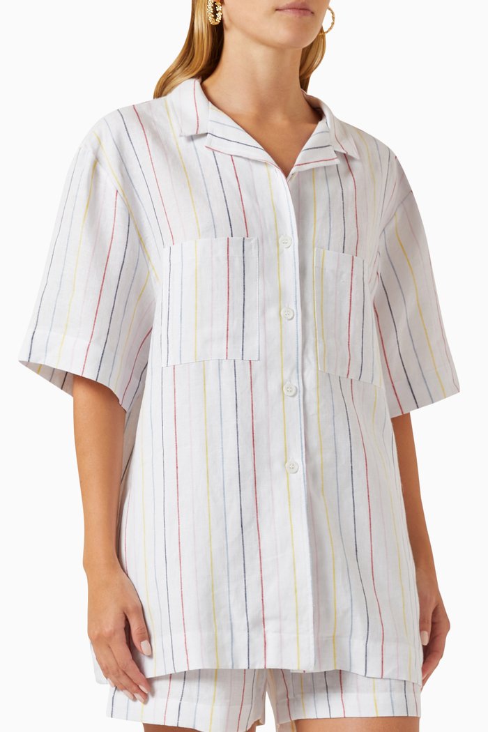 Patch-pocket Striped Shirt in Linen, Multicolour