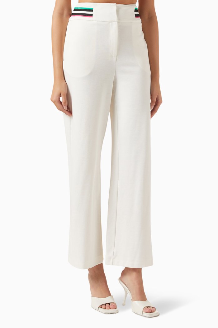 

Striped Wide-leg Pants in Viscose-blend, White