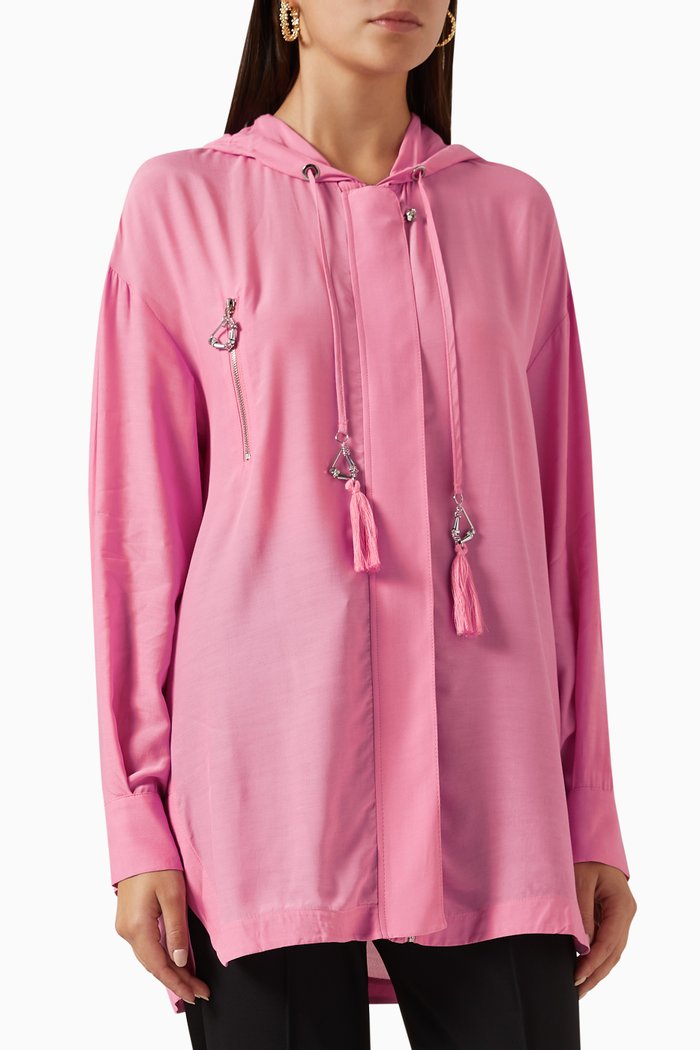 

Hooded Zip-up Jacket in Viscose, Pink