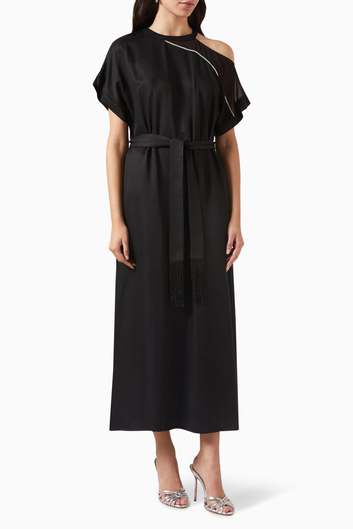 Crystal-embellished Midi Dress in Modal-blend, Black