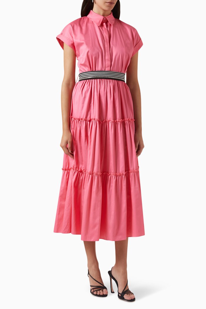 

Tiered Midi Dress in Cotton, Pink