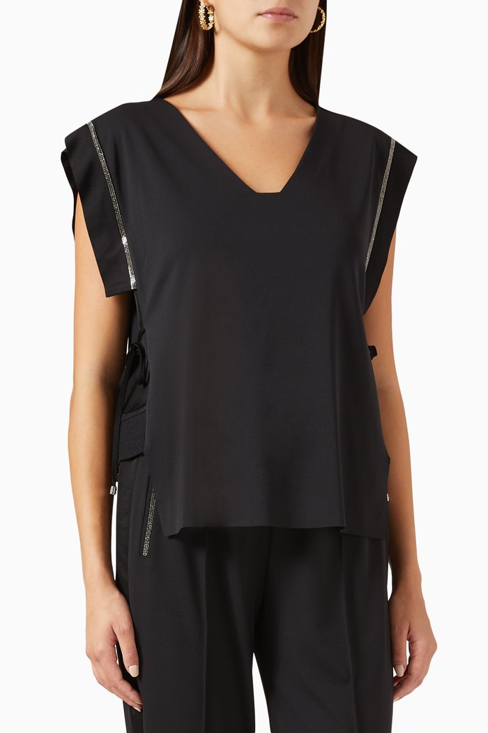 

Crystal-embellished V-neck Top, Black