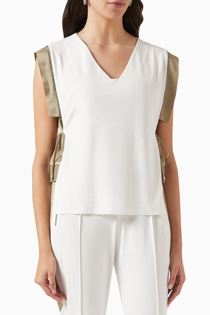 

Crystal-embellished V-neck Top, White