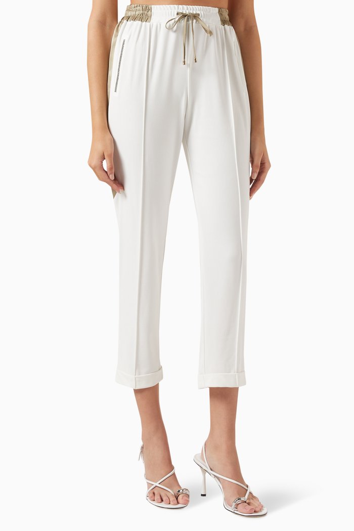 

Crystal-embellished Drawstring Pants, White