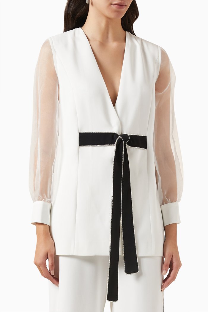 

Crystal-embellished Belted Jacket, White