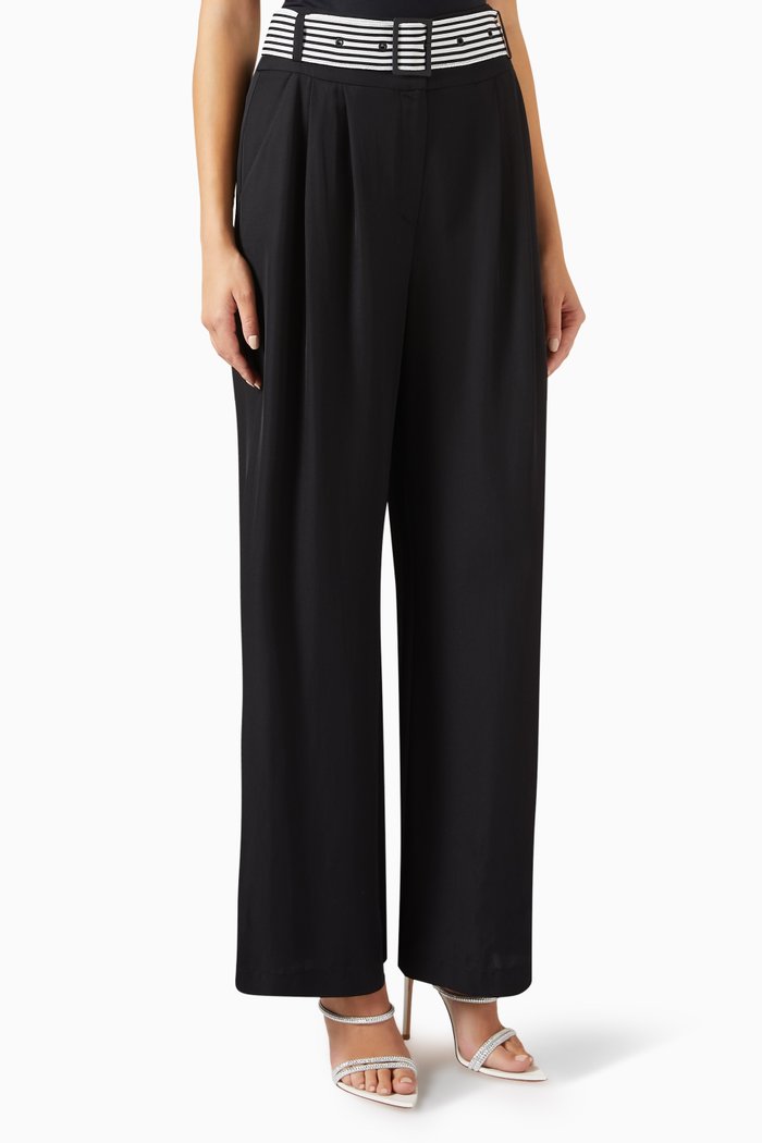 

Belted Flared Pants in Tencel-blend, Black