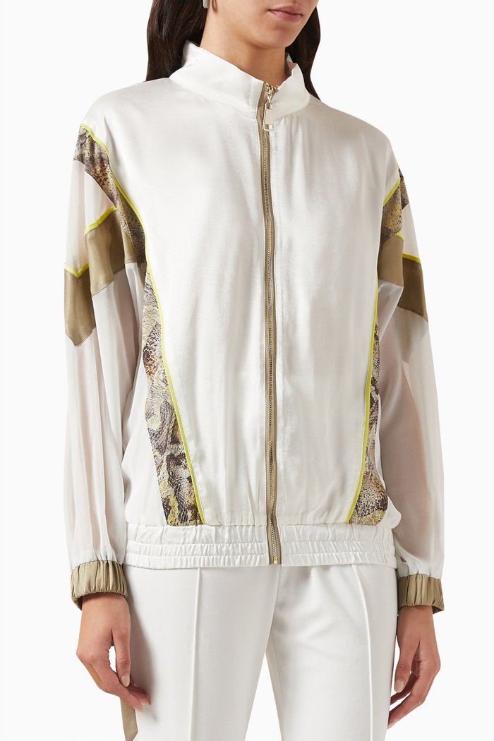 

Contrast-panelled Zip Jacket in Viscose-satin, White