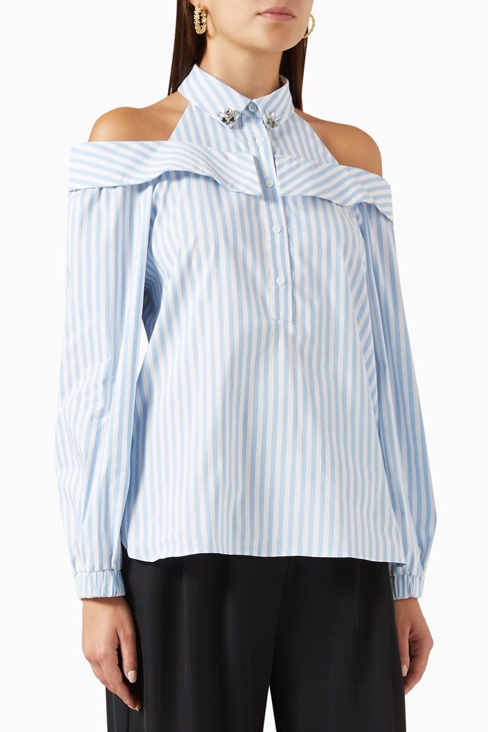

Off-shoulder Striped Top in Cotton, Blue