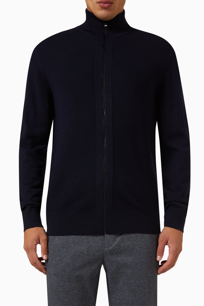 

Zipped Cardigan in Wool, Blue