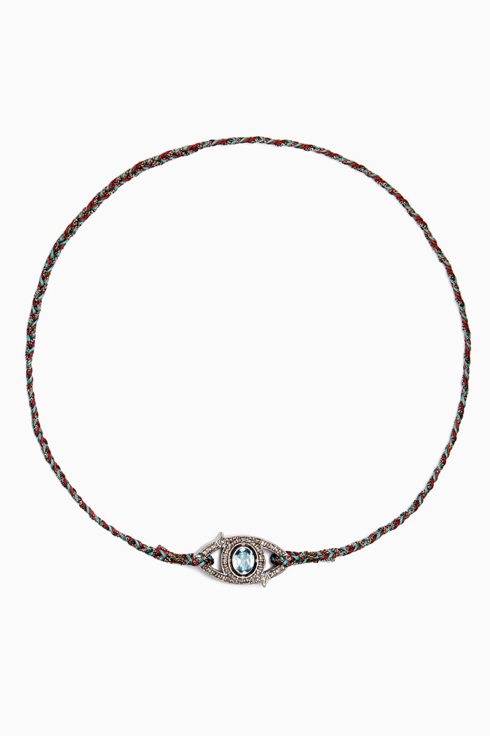 

Eye Clasp Aquamarine & Diamond Necklace in Sterling Silver
