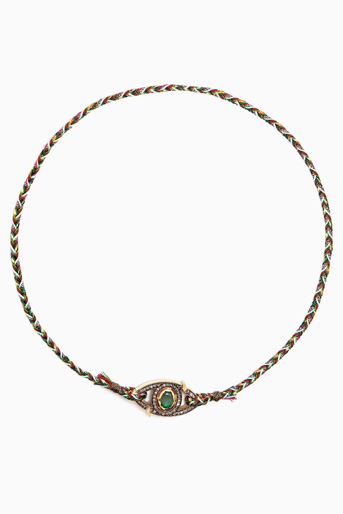 

Eye Clasp Emerald, Gold & Diamond Necklace in Sterling Silver