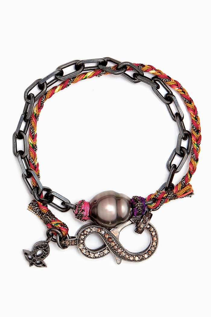 

Infinity Clasp Pearl & Diamond Wrap Bracelet in Sterling Silver