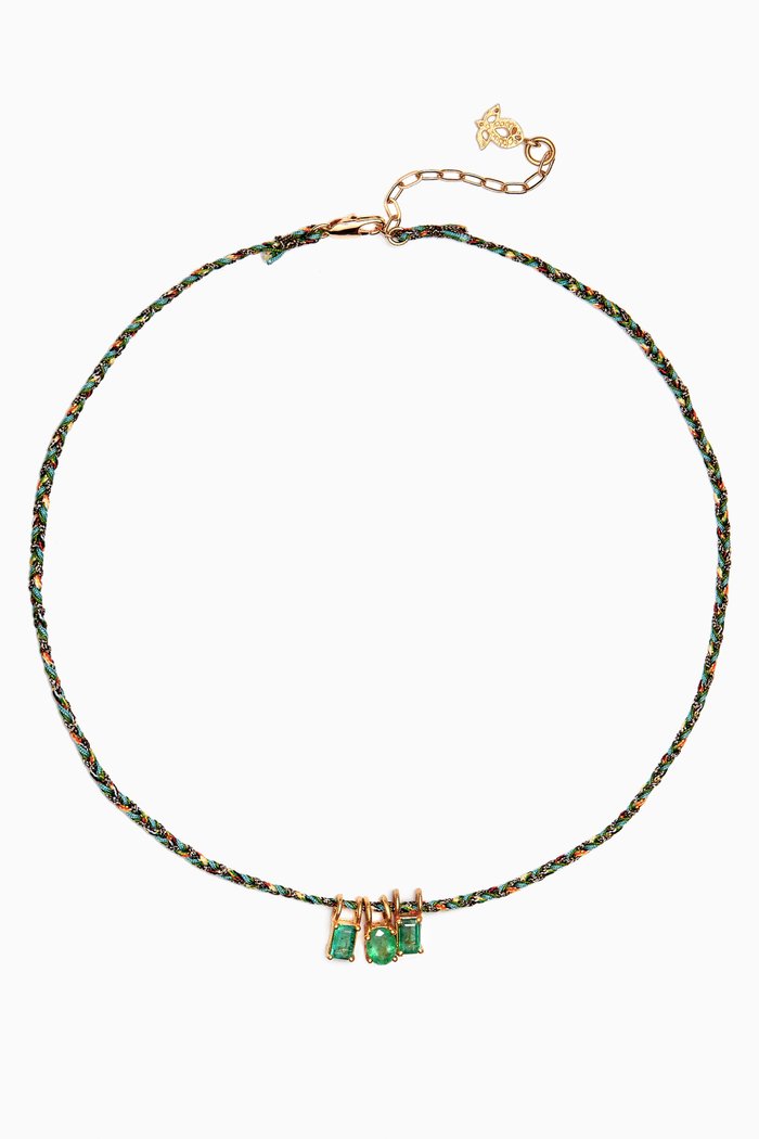 Three Emerald Pendant Necklace in 10kt Gold, Yellow