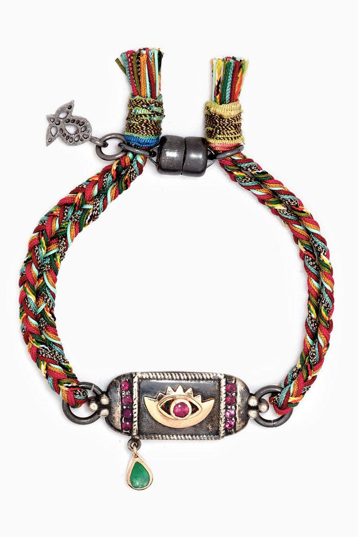 

Half Moon Half Ruby Evil Eye Emerald & Gold Bracelet in Sterling Silver