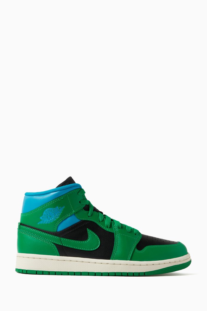 Air Jordan 1 Mid-top Sneakers in Leather, Green