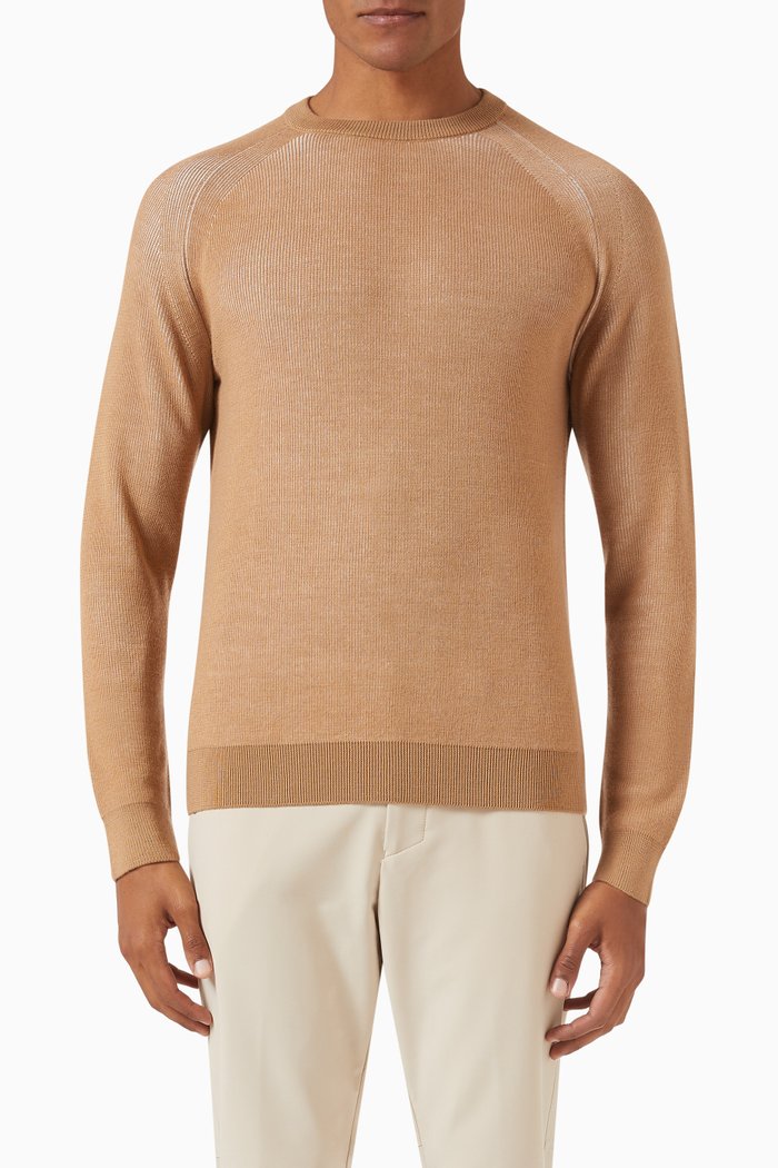

Two-toned Long Sleeved Sweater in Cotton Blend, Neutral