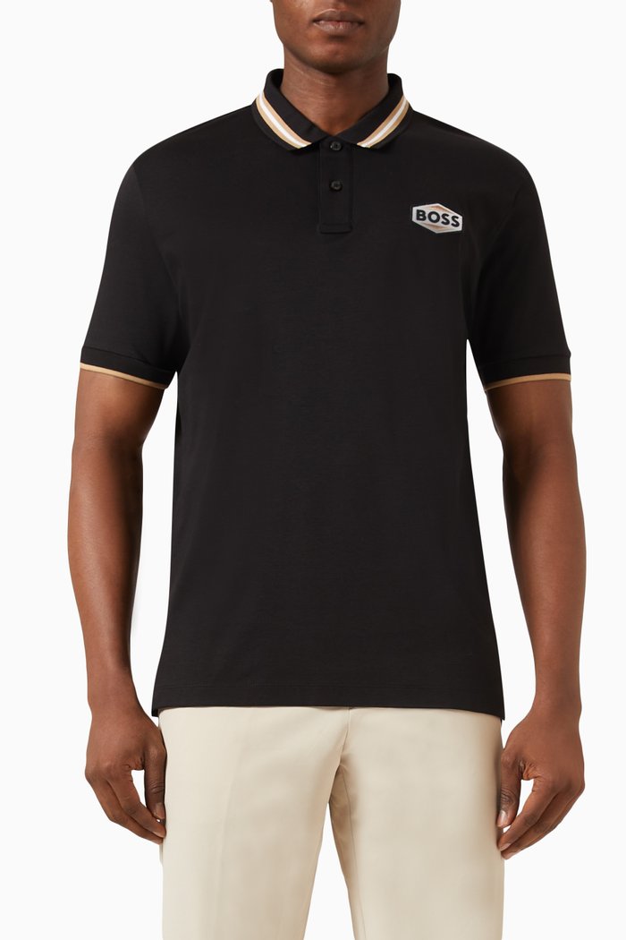 

Logo-patch Polo Shirt in Cotton Mercerised, Black