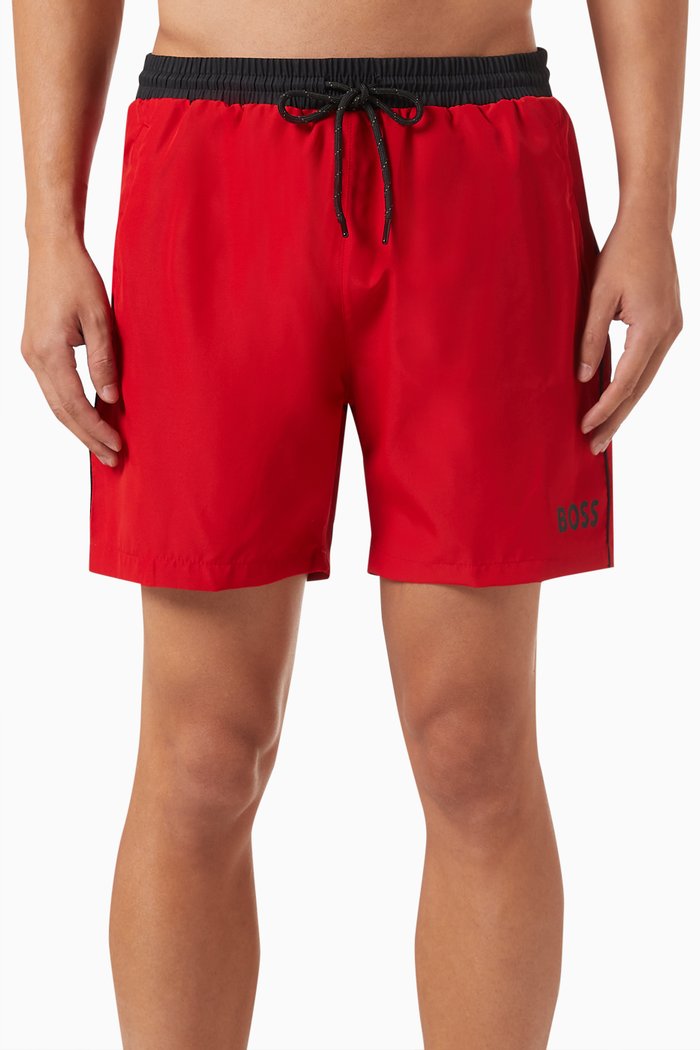 

Starfish Swim Shorts in Recycled Fabric, Red