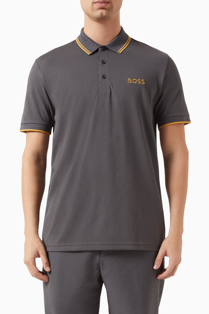 

Paddy Pro Logo Polo Shirt in Cotton Blend Pique, Grey