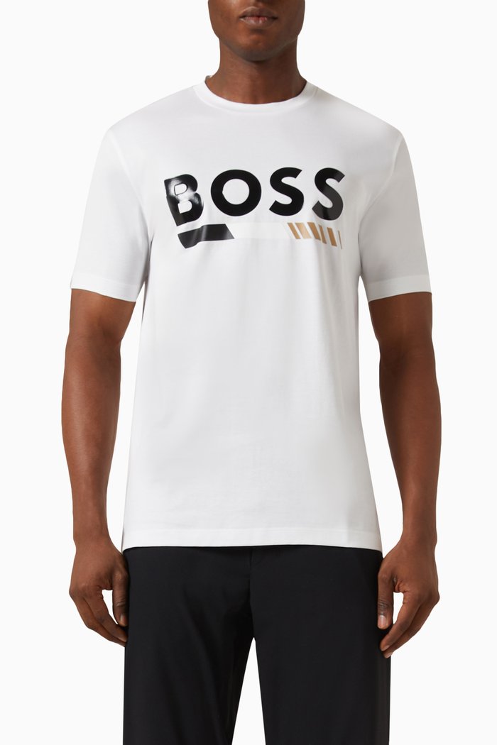 

High-shine Logo T-shirt in Mercerised Cotton, White