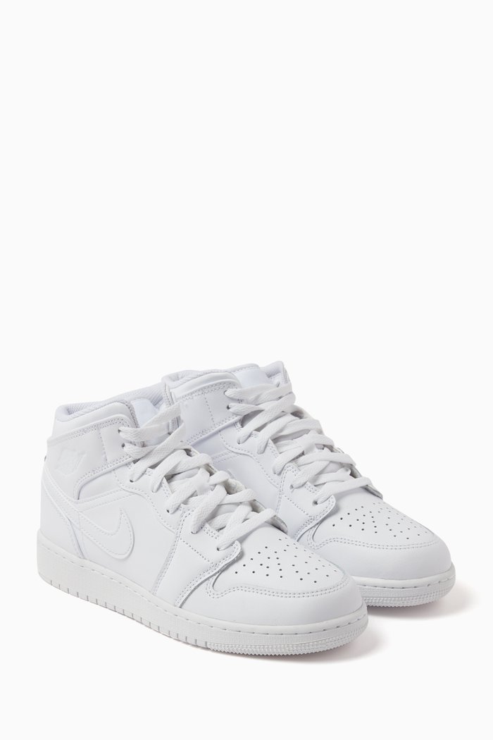 

Air Jordan 1 Mid-top Sneakers in Leather, White