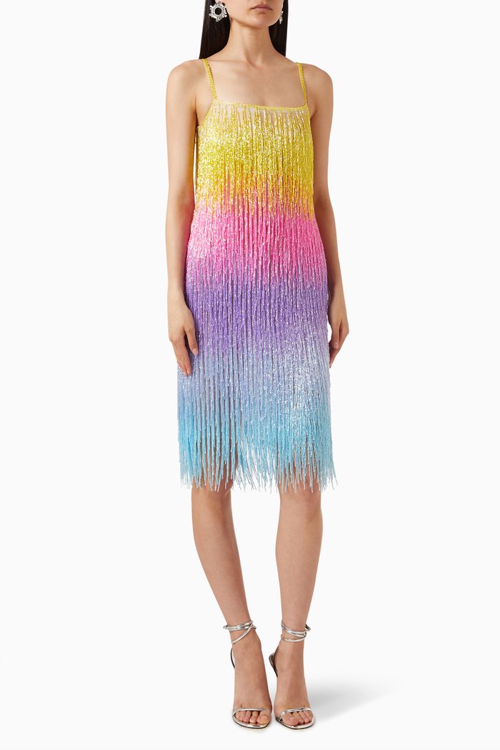 

Cruz Fringe Beaded Midi Dress in Nylon, Multicolour
