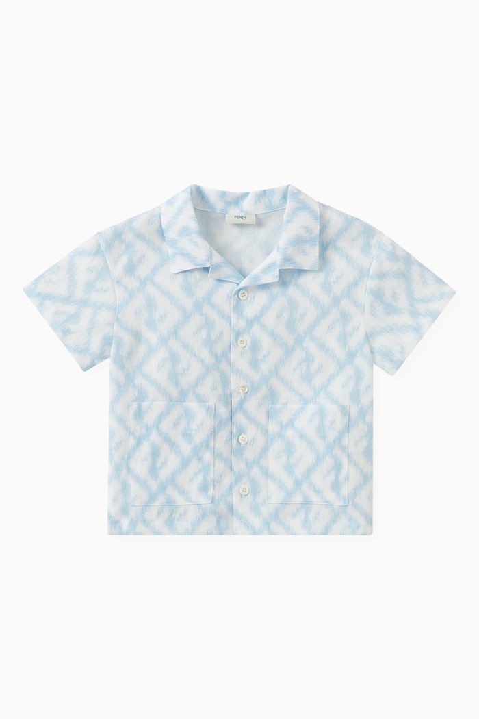 

All-over Logo-print Shirt in Linen, Blue