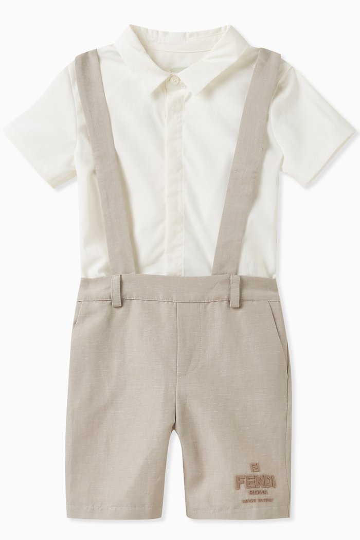 Overall Set in Cotton Poplin & Linen Blend, Neutral