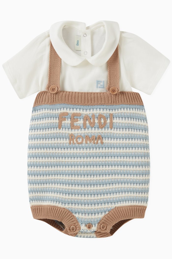 

Logo Striped Crochet Overall Set in Cotton, Blue