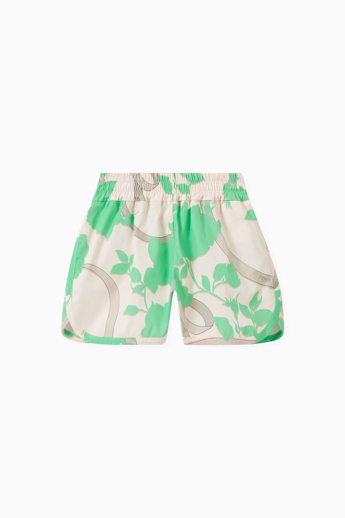 

Floral Print Poplin Shorts in Cotton, Green
