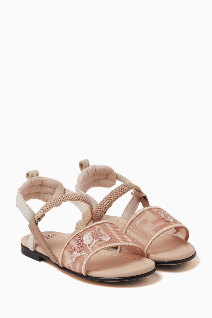 

FF Sandals with Embroidery in Mesh & Leather, Gold