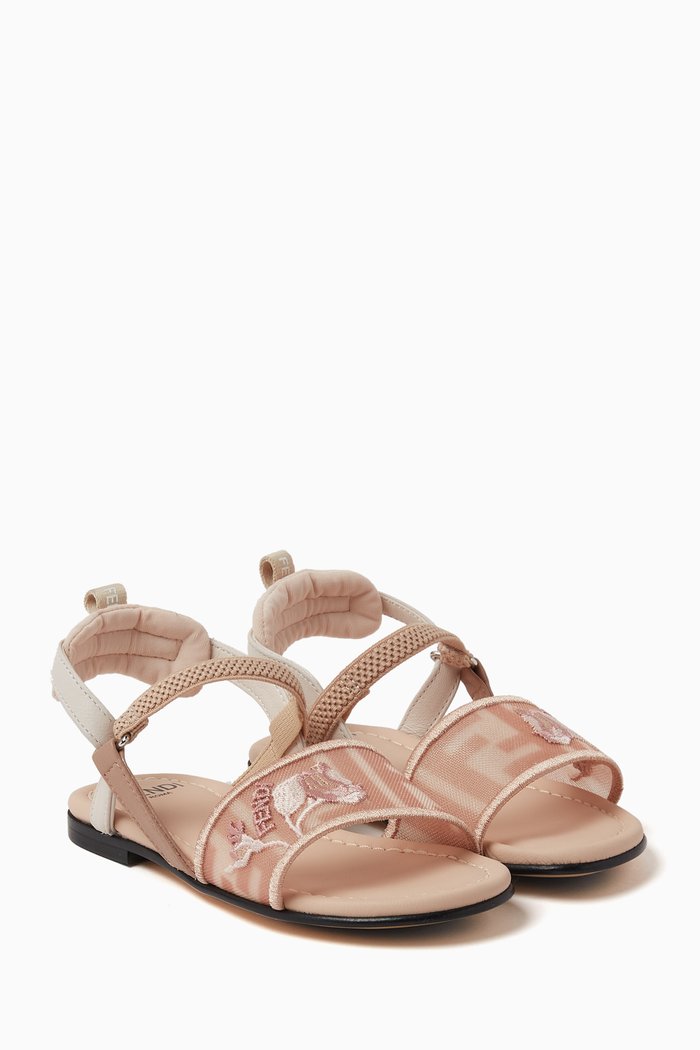 

FF Sandals with Embroidery in Mesh & Leather, Gold