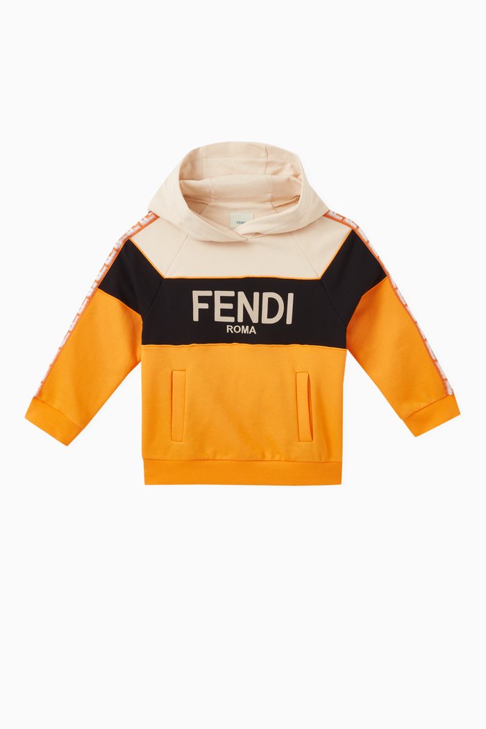 

Colour-block Logo-embroidered Hoodie in Cotton, Orange
